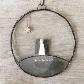 East of India Christmas Hanging Rusty Wire Wreath - Angel, Rustic Hanging Festive Decoration, Christmas Decoration, Festive Keepsake