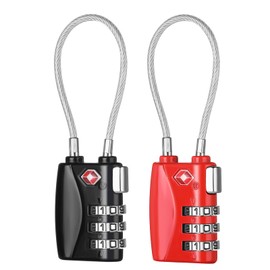 ZHEGE Suitcase Locks Combination, TSA Lock, 5.5in Flexible Cable Travel Padlock, Backpack Lock for Baggage, Luggage, Briefcases, Small Padlock for Gym, 3 Digit (Black & Red, 2 Pack)