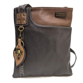 CHALA Handbags Swing PU Leather Brown Cell Phone Purse with Metal Spider Key Chain