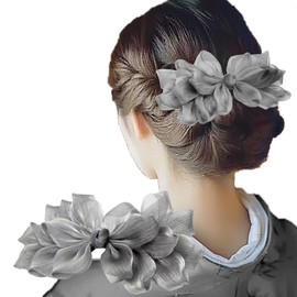GFun Hair Ornament, Ribbon, Large Kimono, Hakama, Barrette, Clip, Hair Accessory, Graduation Ceremonies, Recitals, Yukata, Clothes, Gray