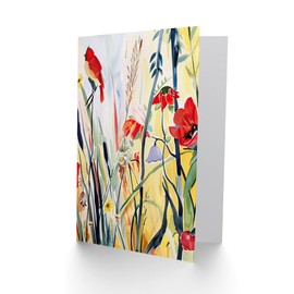 Artery8 Greeting Card Northen Cardinal Bird Watercolour Spring Flowers Blank For Him Or Her Art Birthday Card