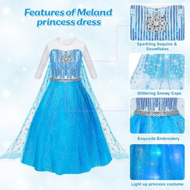 Meland Blue Princess Dress Girls, Princess Costume Girls 8-Piece Set Including Jewels, Gloves, Wand Princess Dress Up for 3-10 Years