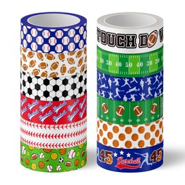 Whaline 12 Rolls Sports Theme Washi Tape Sport Balls Washi Tape Assorted Masking Decorative Gift Wrapping Paper Tape for DIY Craft Scrapbook Envelope Party Favor Supplies