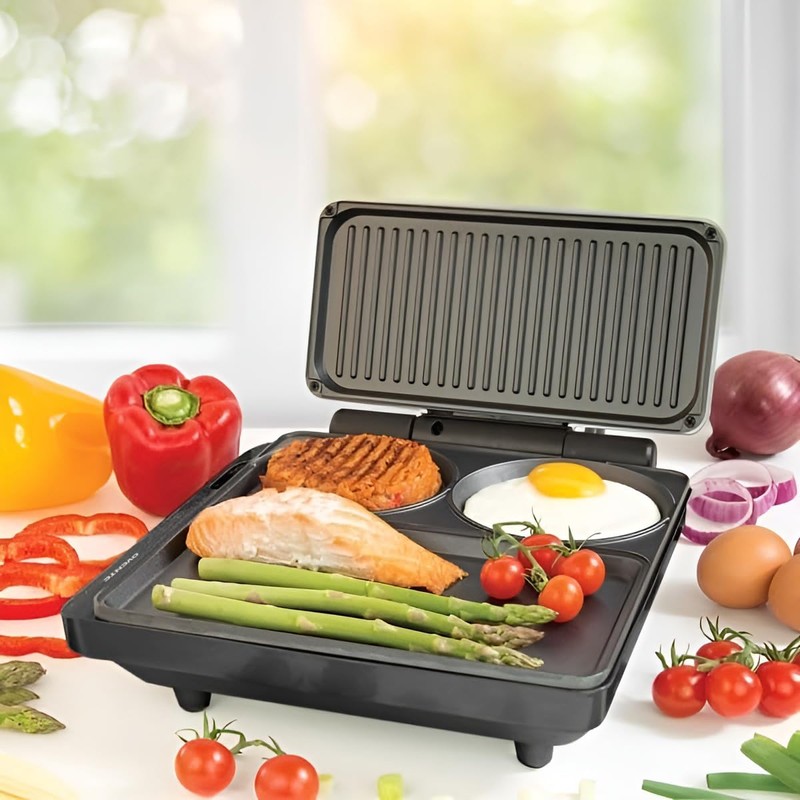 OVENTE Sandwich Maker and Hamburger Grill Machine with Non-Stick Griddle