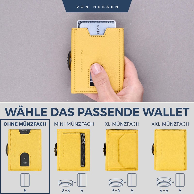 VON HEESEN Slim Wallet with RFID Protection, for Men and