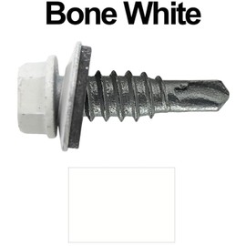 14 x 7/8" Bone White - Stitch Tek Metal to Metal Type #1 Roofing Screws - Hex Washer Head - Drill Point - 9/16" EPDM Washer. 1 x 250 Count Bag - 250 Screws