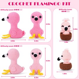 Crochet Kit for Beginners Adults Kids Famliy Flamingos Crochet Animal Kit Step-by-Step Video Crochet Flamingos Crochet Learn to Crochet Starter Kit Animal Knitting Beginners Crochet Kit
