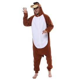 dressfan Donkey Onesie Donkey Costume Cosplay Costume Animal Pajamas Unisex Adult One Piece Pajamas Brown