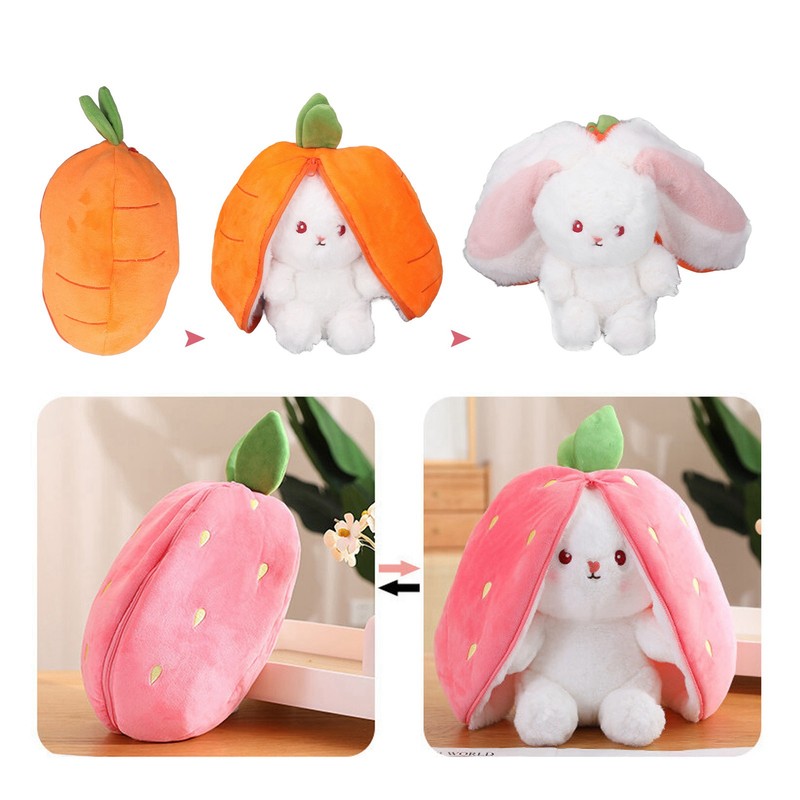 Reversible Bunny Plush Toy Throw Pillow Children Cute Cartoon Animal