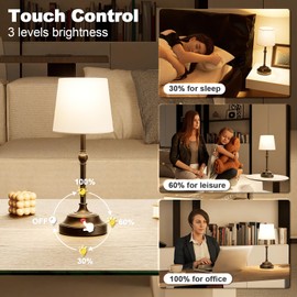 VOLISUN Cordless Table Lamp, 5200mAh Battery Operated Lamp, Touch Dimmable Wireless Lamp Bedside Light for Bedroom, Living Room, Dining Room (Black, 2 Pack)