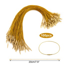 Quacc 100 PCS Christmas Tree Ornament Hanger Strings Snap Fastener Tag Cord Precut Ribbon Hook Xmas Ornament Hanging Loop for Christmas Tree Decorations Baubles Gift Tag (Gold)