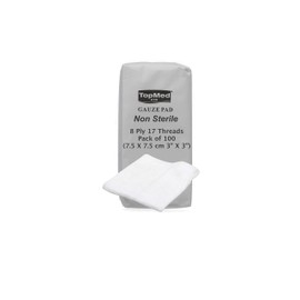 Cotton Gauze Swabs, Non-Sterile,White,8 Ply 17 Threads Pack of 100 7.5 CM