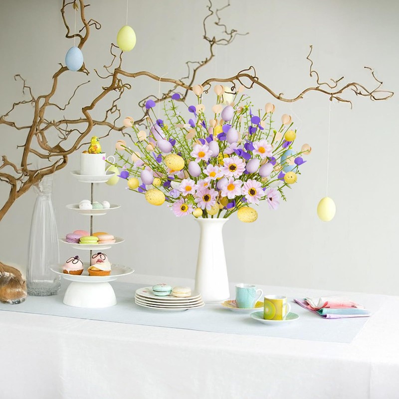 6pcs Easter Egg Floral Picks: Artificial Easter Egg Faux Silk