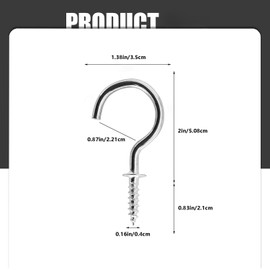 Silver 2IN Screw-in Hooks - Multipurpose Coffee Cup Hooks for Hanging Under Cabinet, Wall, Porch Decor | Ceiling Screw Hooks for Mugs & Cups - 20 Pcs