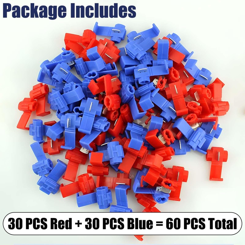 Solderless Quick Splice Wire Connectors,Double Run or Tap,22-18 AWG Red(30