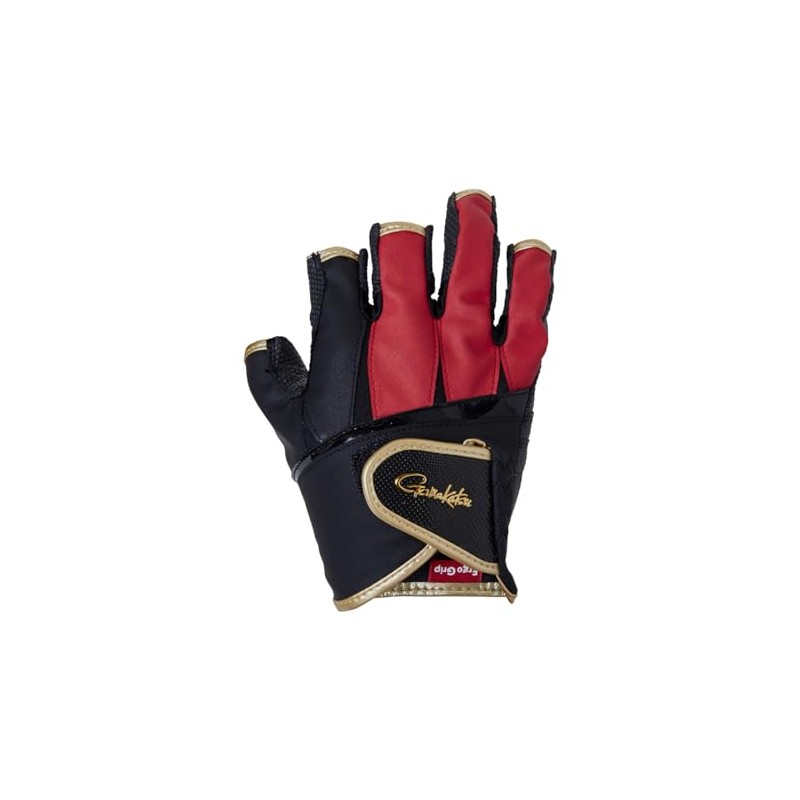 Gamakatsu HS GM7296 Ergo Grip Gloves, 5 Pieces, Black/Red, M