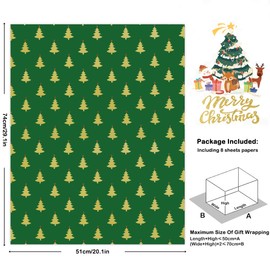 Christmas Wrapping Paper, 8 Sheets Xmas Folded Wrapping Paper 20 x 28 Inch Elk, Snowflakes, Santa, Penguins Wrapping Paper for Women, Women, Men, Girls, Boys, Adults