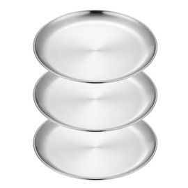 Desirable Stainless Steel Round Plates Small Plates Large Plates Dinner Plates Stainless Steel Tray Round (14cm, Silver 3-Piece Set)
