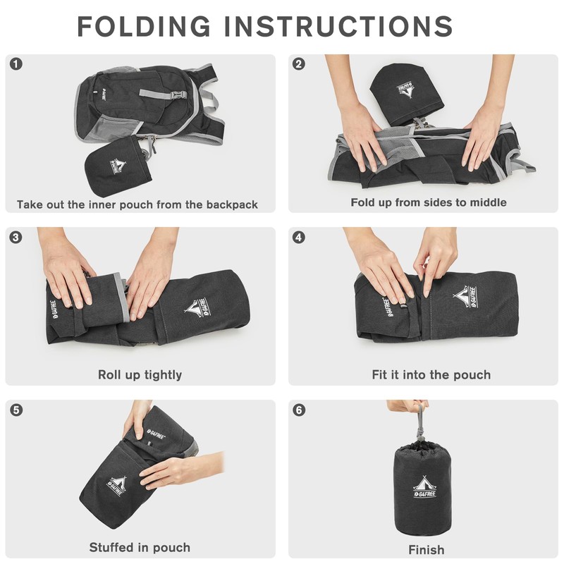 [G4Free] 12L ハイキングバックパック、軽量小型ハイキングデイパック、屋外旅行用ミニ折りたたみショルダーバッグ