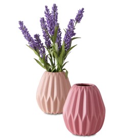 Iconic Scandi Baby Vases, Set of 2, Rosy Pink and Creamy Beige, Geometric, Glazed, Ceramic High Fired Stoneware, 5 Inches