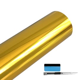LZLRUN 1FT x 5FT Chrome Mirror Vinyl Wrap Adhesive Car Sticker Decal Film (Gold, 1FT x 5FT)