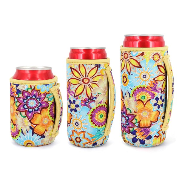 3 Pack Reusable Neoprene Insulated Can Sleeve with Handle for