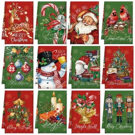 VitalCozy 12 Pcs Christmas Kitchen Towels Red and Green Christmas Tree Nutcrackers Hand Towels Santa Claus Dishcloths Snowman Cardinal Decoration for Xmas Home Gift Supplies, 14.2 x 21.3 Inch