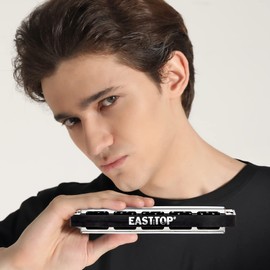 EAST TOP Harmonica Duplicate Sound Harmonica Tremolo Harmonica C 24 Hole Expert Stainless Steel Leather Case Clean Cloth High Airtight for Beginners, Advanced, Practice..