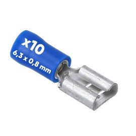 Pack of 10 Kalitec FHB638 Blade Receptacles Blue 6.3 x 0.8 Cable Connector I 1.5-2.5 mm² Connector I Partially Insulated I Brass I PVC Collar I for Car and Industry
