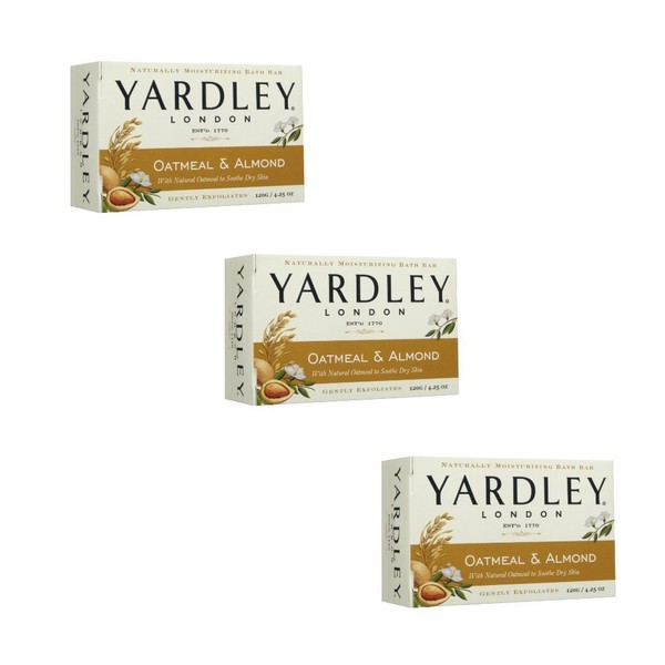 Yardley Oatmeal and Almond Bar Soap, 4.25 Ounce, Set of 3