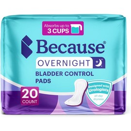 Because Incontinence Pads for Women - Extra Heavy Absorbency, Overnight Postpartum Incontinence Liners, 12hr Nighttime Leak-Free Protection, 20 Count (Pack of 1) New Version