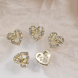 10pcs Gold Rhinestone Heart Nail Art Pendant 3D Love Design DIY Nail Gems Gold Edge White Rhinestone Nail Accessories Glamorous Luxury Diamond Love Jewelry Nail Charms for Nail Decorations