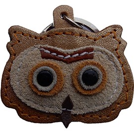 Real Leather Keychain Featuring Owl Pendant, approx. 5 x 5 cm, medium, Gold