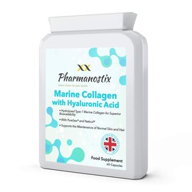 Marine Collagen with Hyaluronic Acid & Seaweed - 60 Capsules - Skin, Hair & Nails Formula with D-Biotin, Vitamin E & C - Highly Bioavailable Naticol® Hydrolysed Marine Collagen 500mg