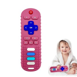 Baby Teether Toy,TV Remote Control Shape Teething Baby Toys for Infants,Baby Chew Remote Teether Toys for Babies 0-18 Months,BPA Free(Pink)