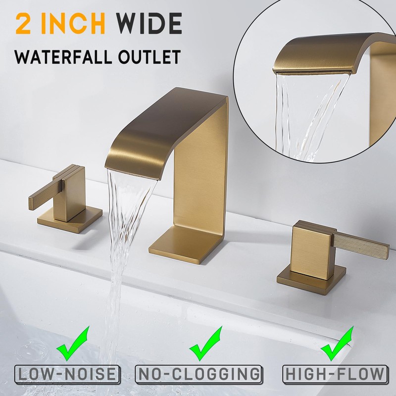 TRUSTMI Gold Bathroom Faucet 2 Handle 8 Inch Widespread, Square
