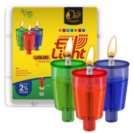 OHR CANDLES Pre - Filled Colored Menorah Oil Cup Candles, Hanukkah EZ Lights, 100% Olive Oil with Cotton Wick in Plastic Cup, Medium (Pack of 44) - Burns Approx, 1/2 Hrs
