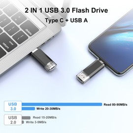 RAOYI 128GB USB C Flash Drive USB C and A Dual USB 3.0 Stick USB Type-C Memory Stick Thumb Drive for Smartphones, Tablets, Macs and Computers, Black