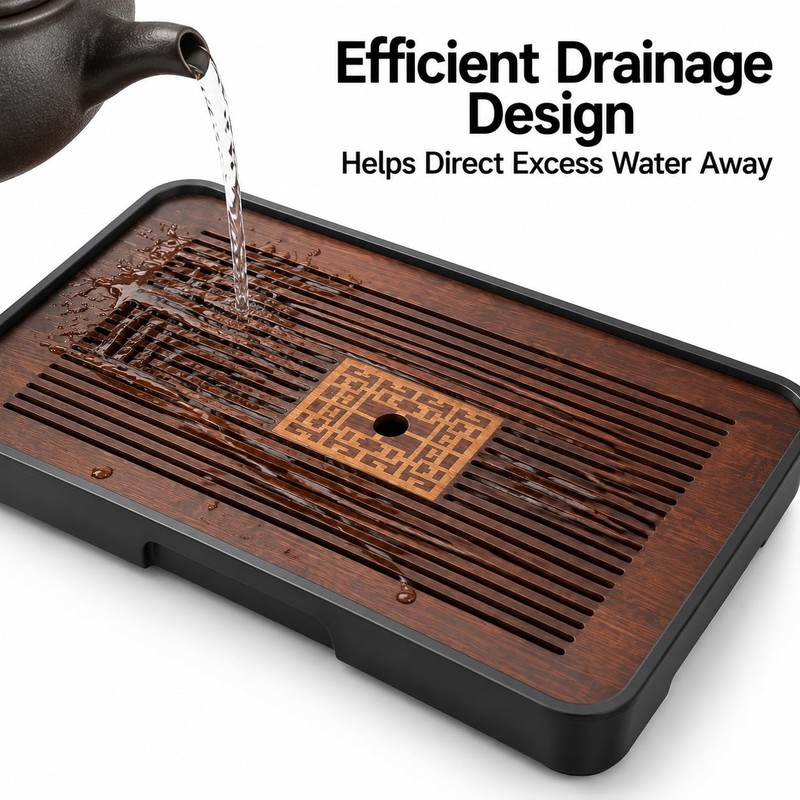 Traditional Chinese Bamboo Tea Tray, Dark Brown, Wooden Tea Table
