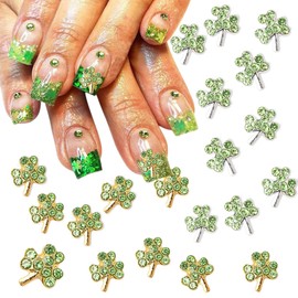 WBRRFJJ 20Pcs St. Patrick's Day Nail Charms 3D Alloy Green Shamrock Nail Rhinestones Gold Silver Glitter Nail Art Charms Cute Irish Nail Gems Rhinestones Nail Supplies for Women Acrylic Manicure Salon