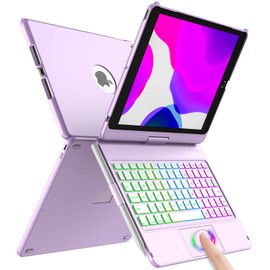 aMZCaSE Touch Keyboard Case for iPad 9th Generation (10.2", 2021), 10 Color Backlight, 360 Slim Cover, Bluetooth Keyboard with Pencil Holder, Compatible with iPad 8th Gen 2020, 7th Gen 2019, Light Purple