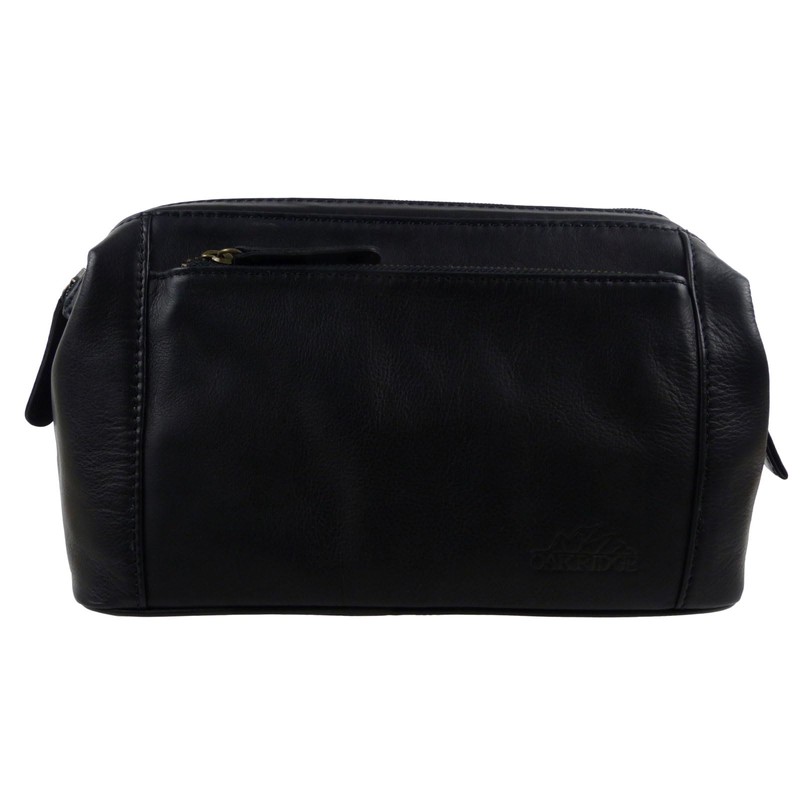 Oakridge Leather Mens Top Frame Washbag/Toiletry Bag - Black
