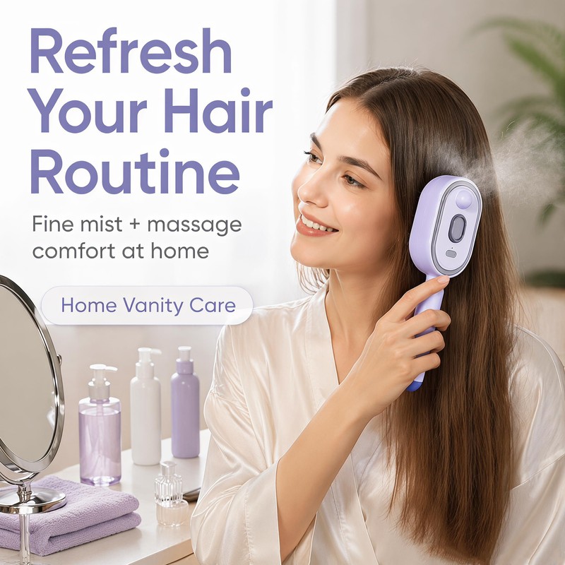 Electric Spray Air Cushion Massage Comb, Self-Clean Hair Detangler Brush