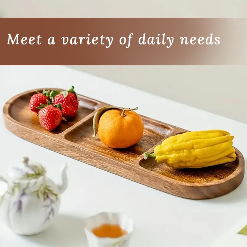 HALODAY Wooden Tray with compartments, Divided Snack Tray, Food Display,