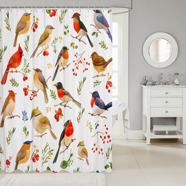 Feelyou Birds Bath Curtain 72"x78" Cheery Shower Curtain Branches Bathroom Shower Curtain Set Flower Bathroom Accessories Bluish White