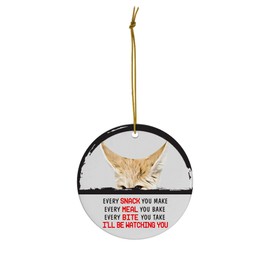 Funny Peeking Every Snack You Make Fawn Fennec Fox Christmas Ornament - White Circle Ceramic Decoration - Keepsake Gifts for Fox Lovers