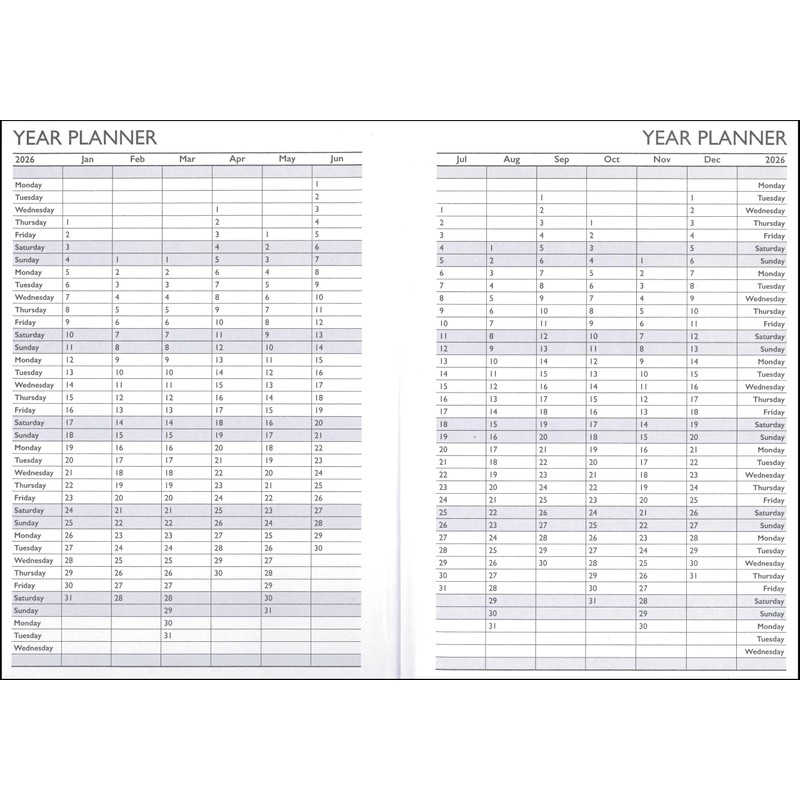 2026 A5 Day a Page Diary - Full Year Hardback