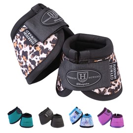 Harrison Howard Ergonomical Design Superb Protection Water-proof No Turn Bell Boots for Horse-Leopard Print