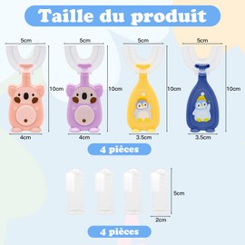 VEGCOO 4 Stück Zahnbürsten für Kinder, U-Form, Babyzahnbürste aus Silikon, 360 ° Mundreinigung, mit 4 Fingerzahnbürsten, für Jungen und Mädchen von 2 bis 6 Jahren