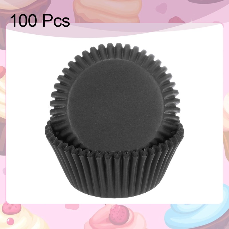sourcing map 100 Count Cupcake Liners Black Cupcake Cups Standard